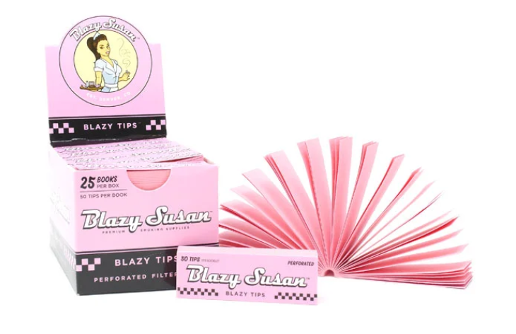 BLAZY SUSAN – TIPS & FILTERS – PINK PERFORATED FILTER TIPS – 50CT BOOKLET – 25CT DSPL – [MSRP: $2 EACH]