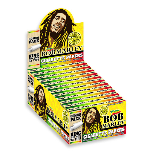 BOB MARLEY – ROLLING PAPERS & TIPS – PURE HEMP – KING SIZE WITH 33 TIPS – 24CT DSPL – [MSRP: $4 EACH]