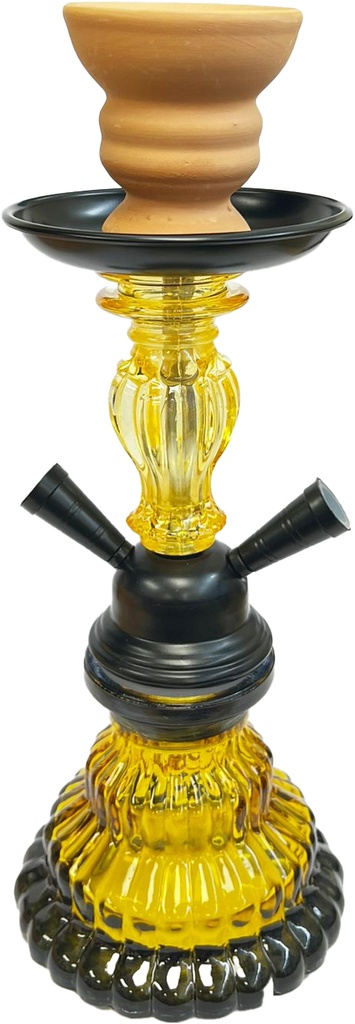 HOOKAH – 11" TIERED TROPHY – DOUBLE HOSE – ETCHED GOLD STEM – ASSORTED COLORS – 1CT – ZC99 – [MSRP: $20.50]