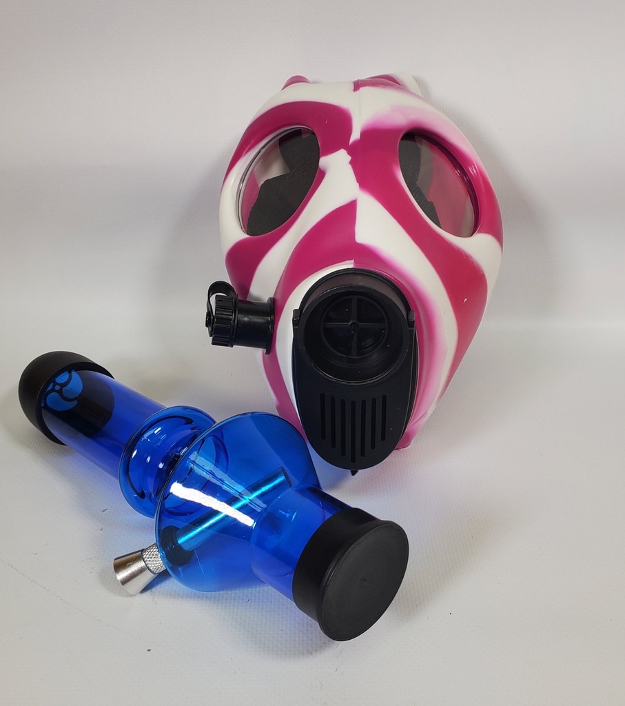 GAS MASK – SILICONE WATER PIPES – PURPLE WHITE – 1CT – MSK10 – [MSRP: $35]