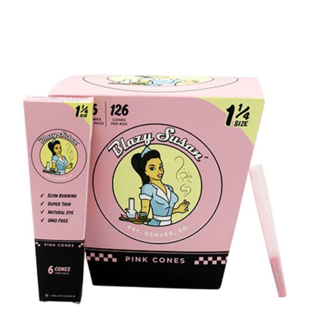 BLAZY SUSAN – PRE-ROLLED CONES – PINK – VARIOUS SIZES – 1-1/4 AND KING SIZE – 3CT-6CT PACKS – 21CT DSPLY – [MSRP: $4.00-4.50 EACH]