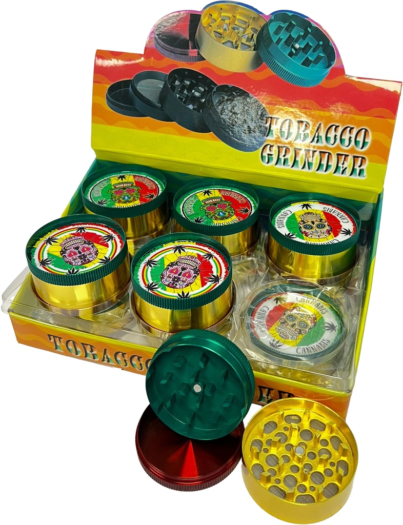 RASTA SKULL – GRINDERS – 3-PIECE – 52MM – 12CT DISPLAY – GR27 – [MSRP: $9.50 EACH]