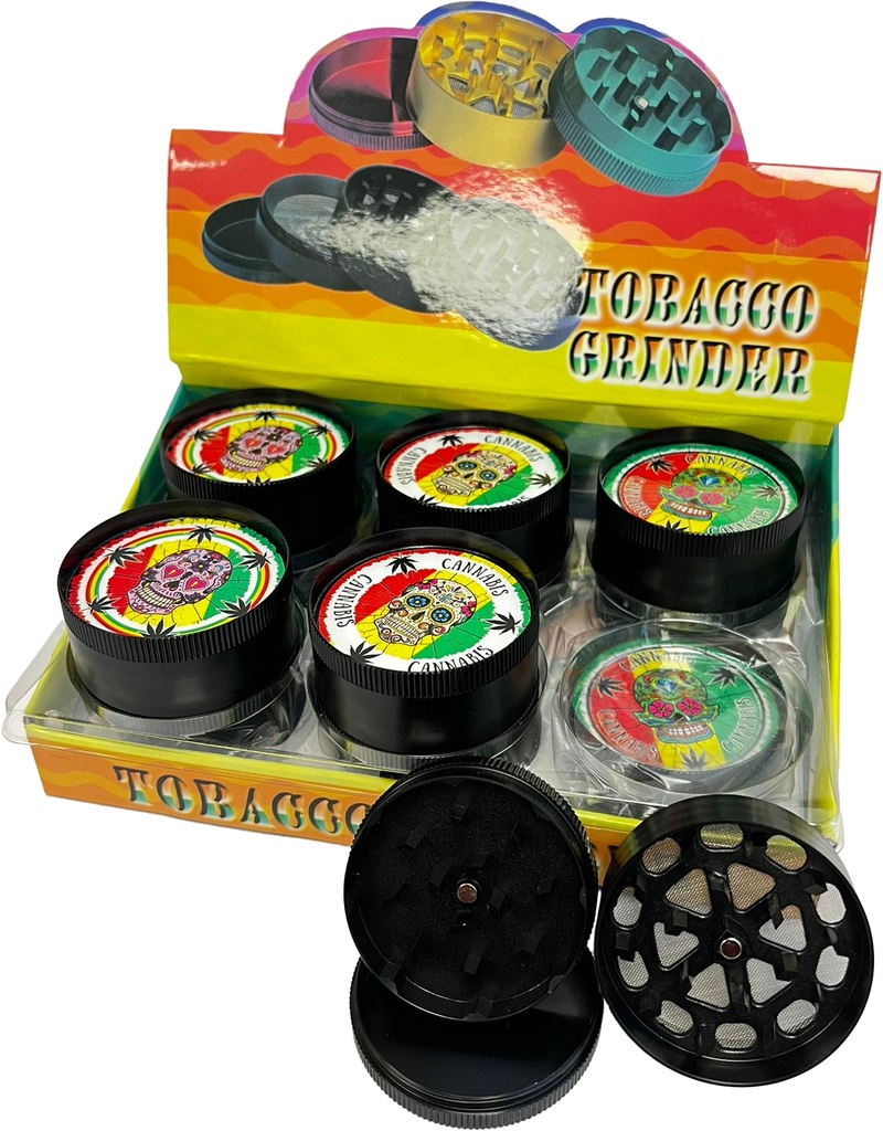 SKULL RASTA – GRINDERS – 3-PIECE – 52MM – 12CT DISPLAY – GR20 – [MSRP: $8.50 EACH]