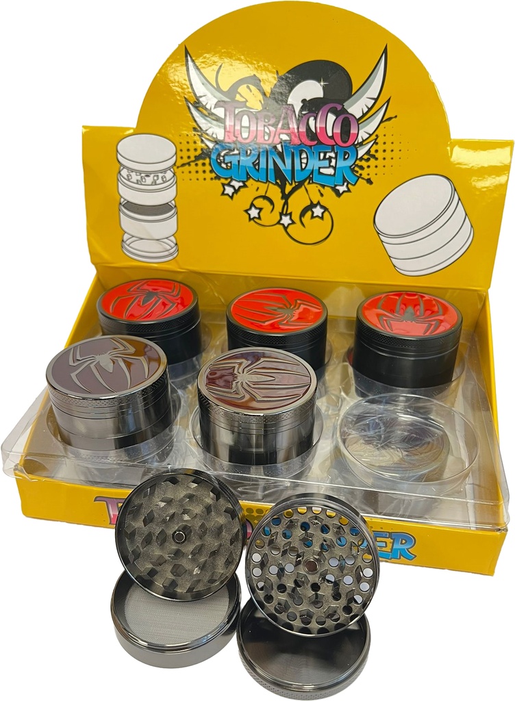 TOKES BUDDY BLACK SPIDER – GRINDERS – 4-PIECE – 52MM – 12CT DISPLAY – GR50 – [MSRP: $12 EACH]