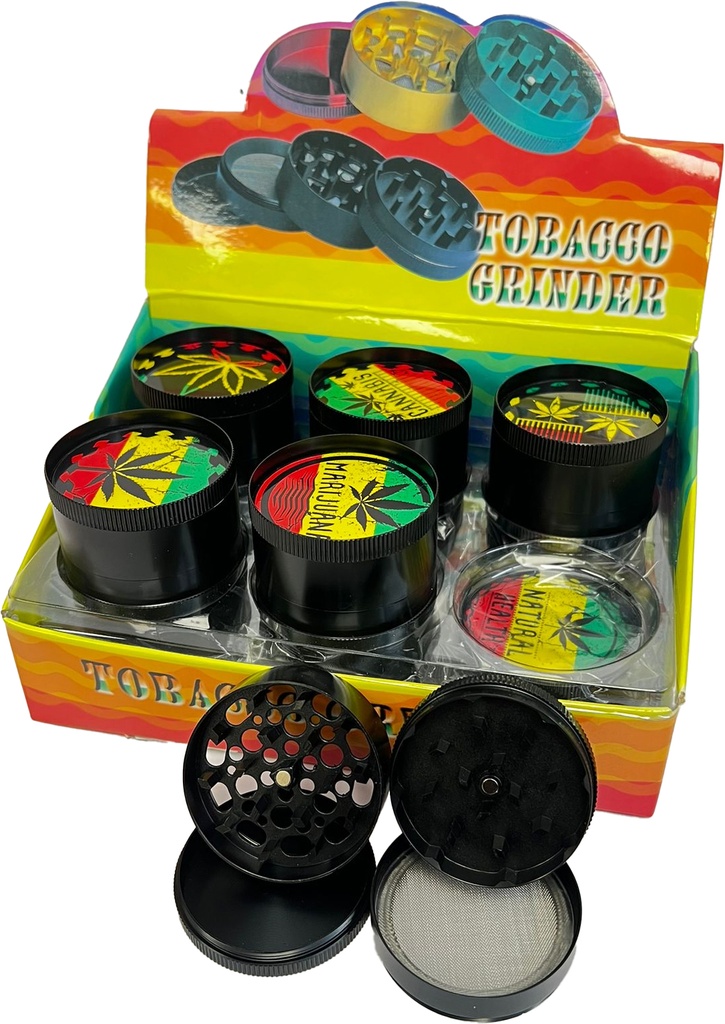 RASTA CANNA – GRINDERS – 4-PIECE – 52MM – 12CT DISPLAY – GR25 – [MSRP: $10.50 EACH]