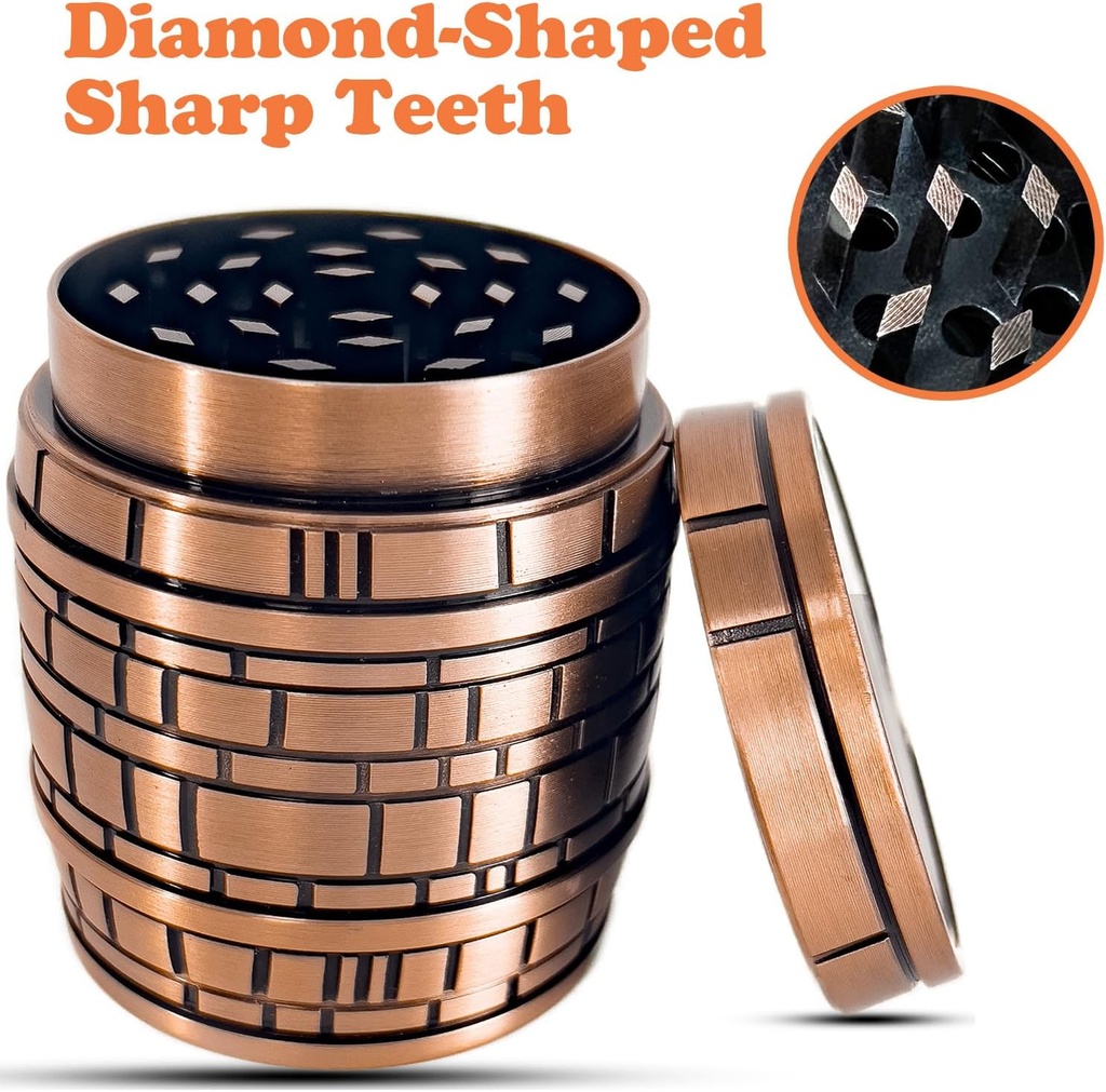 TOKES BUDDY – GRINDERS – 4-PIECE – 63MM – WINE BARREL – 6CT DISPLAY – GR103 – [MSRP: $23 EACH]