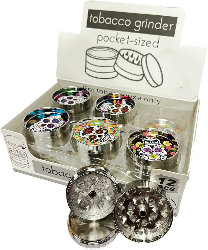 HERB – GRINDERS – SKULL ALUMINUM ALLOY – 3-PIECE – 50MM – 6CT DISPLAY – A30 – [MSRP: $20 EACH]