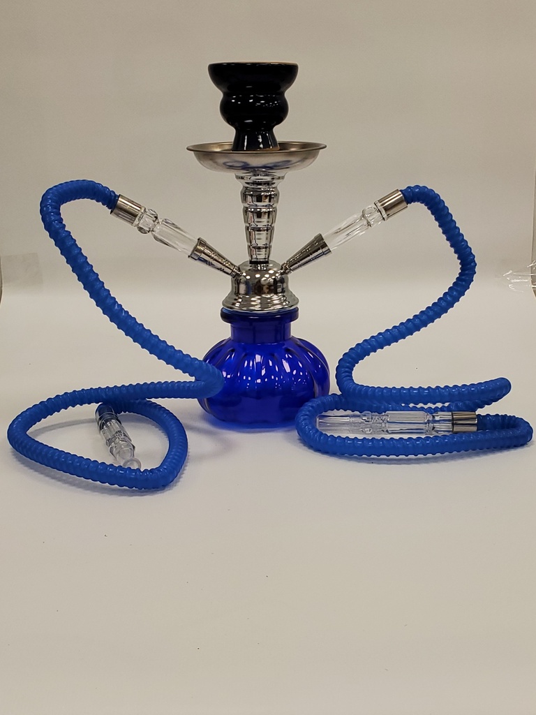 HOOKAH – 11" TIERED MED – DOUBLE HOSE – MIDNIGHT BLUE – 1CT – ZC16 – [MSRP: $23]