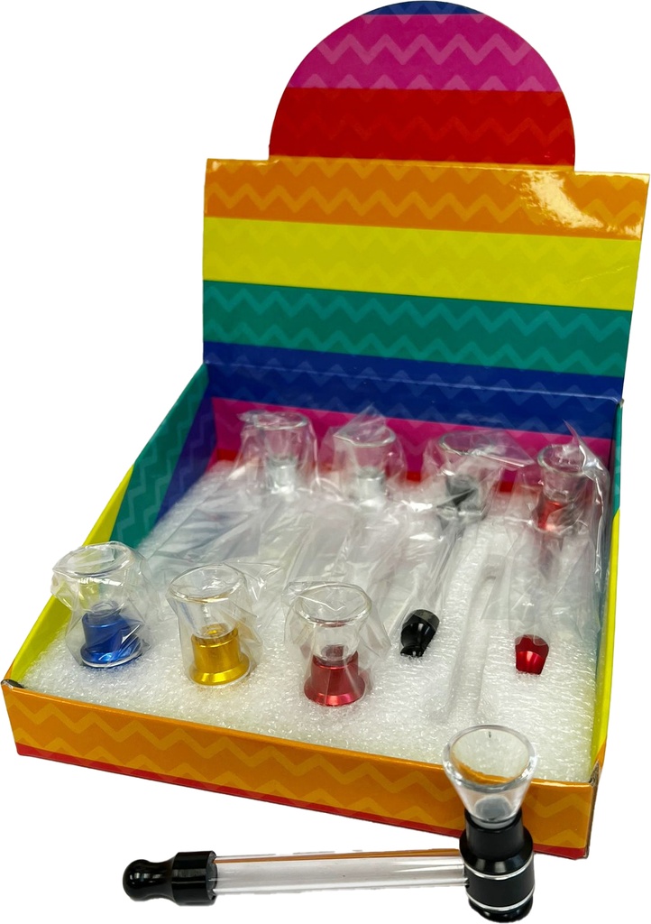 GLASS AND METAL MIX – METAL PIPES – ASSORTED COLORS – 10CT DISPLAY – B146 – [MSRP: $7 EACH]