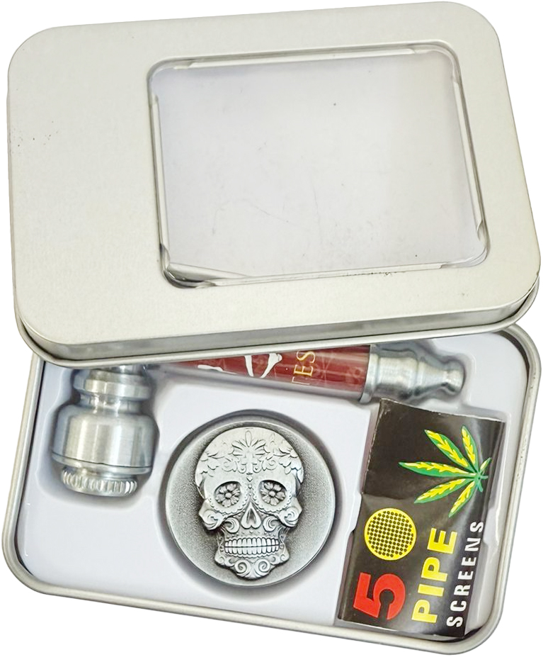GOLD RASTA – GRINDERS – GIFT BOX WITH PIPE & SCREEN – 1CT – B158 – [MSRP: $12.50]