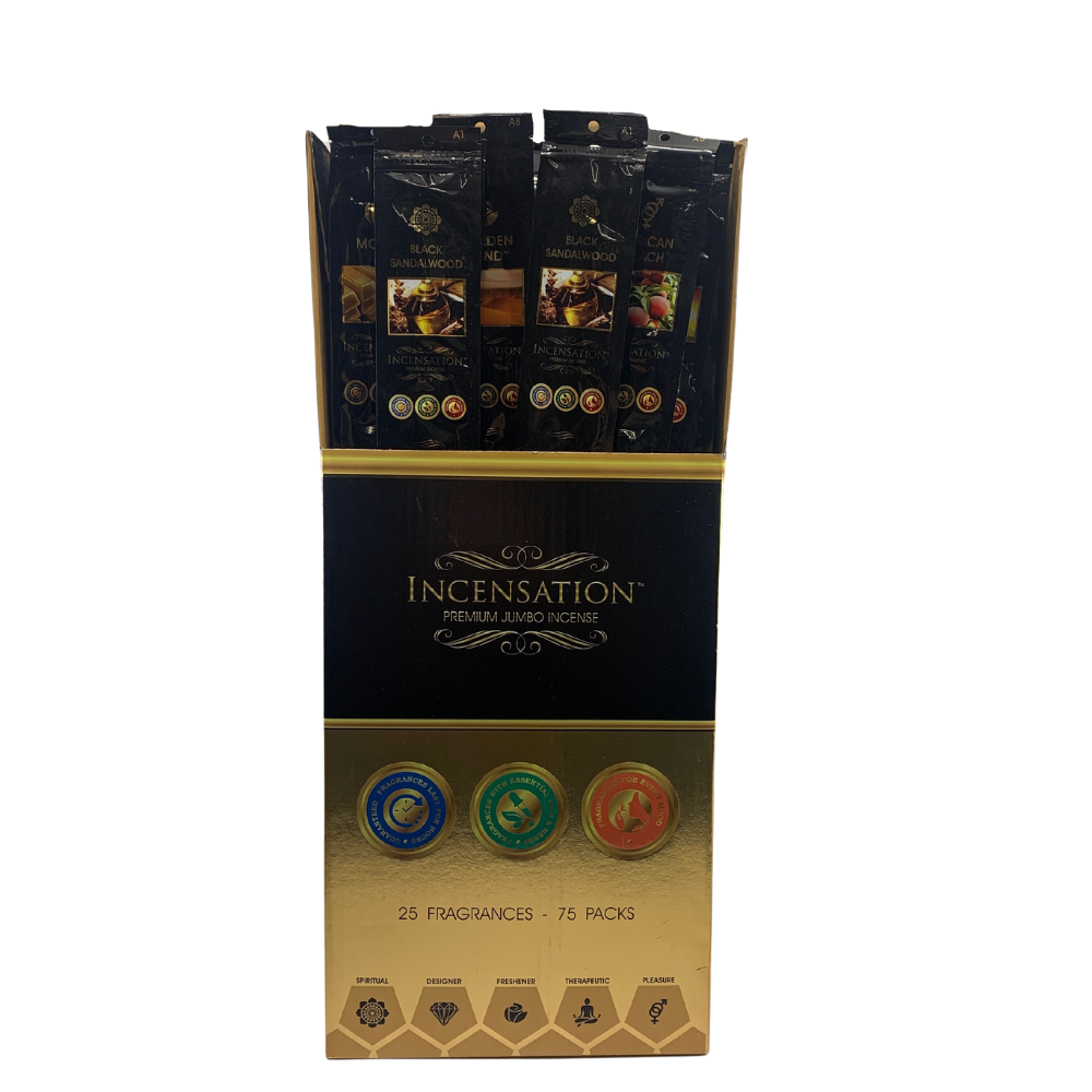 INCENSATION – INCENSE – JUMBO INCENSE – ASSORTED SCENTS – 75CT DISPLAY – [MSRP: $3.50 EACH]