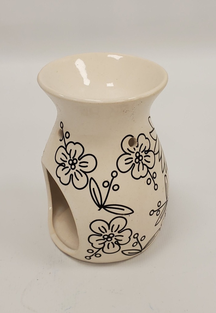 INCENSE BURNER – CERAMIC TEA LIGHT – ACCESSORIES – WHITE WITH CHERRY BLOSSOM DESIGN – 1CT – [MSRP: $6.50]