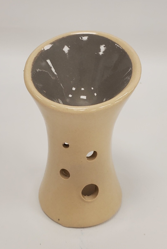 INCENSE BURNER – CERAMIC TEA LIGHT – ACCESSORIES – TAN GLAZE WITH CIRCULAR CUTOUTS – 1CT – [MSRP: $6]