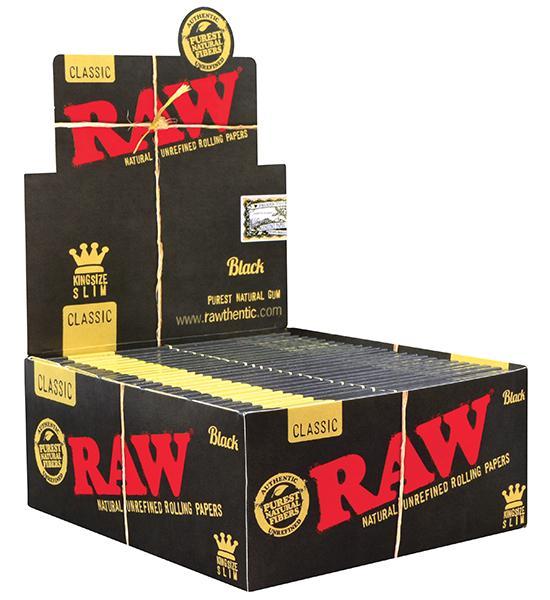 RAW – ROLLING PAPERS – BLACK – KING SIZE – SLIM – 50CT DSPL – [MSRP: $2 EACH]