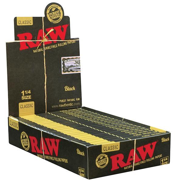 RAW – ROLLING PAPERS – BLACK CLASSIC – 1 1/4 – 24CT DSPL – [MSRP: $2 EACH]