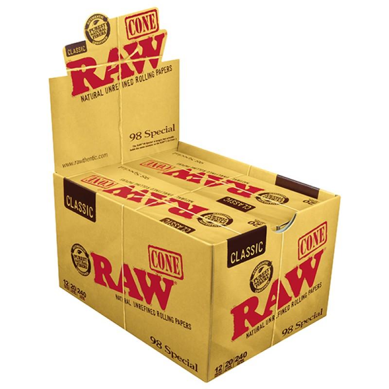 RAW – PRE-ROLLED CONES – CLASSIC – 98 SPECIAL – 20PK – 12CT DSPL – [MSRP: $12 EACH]