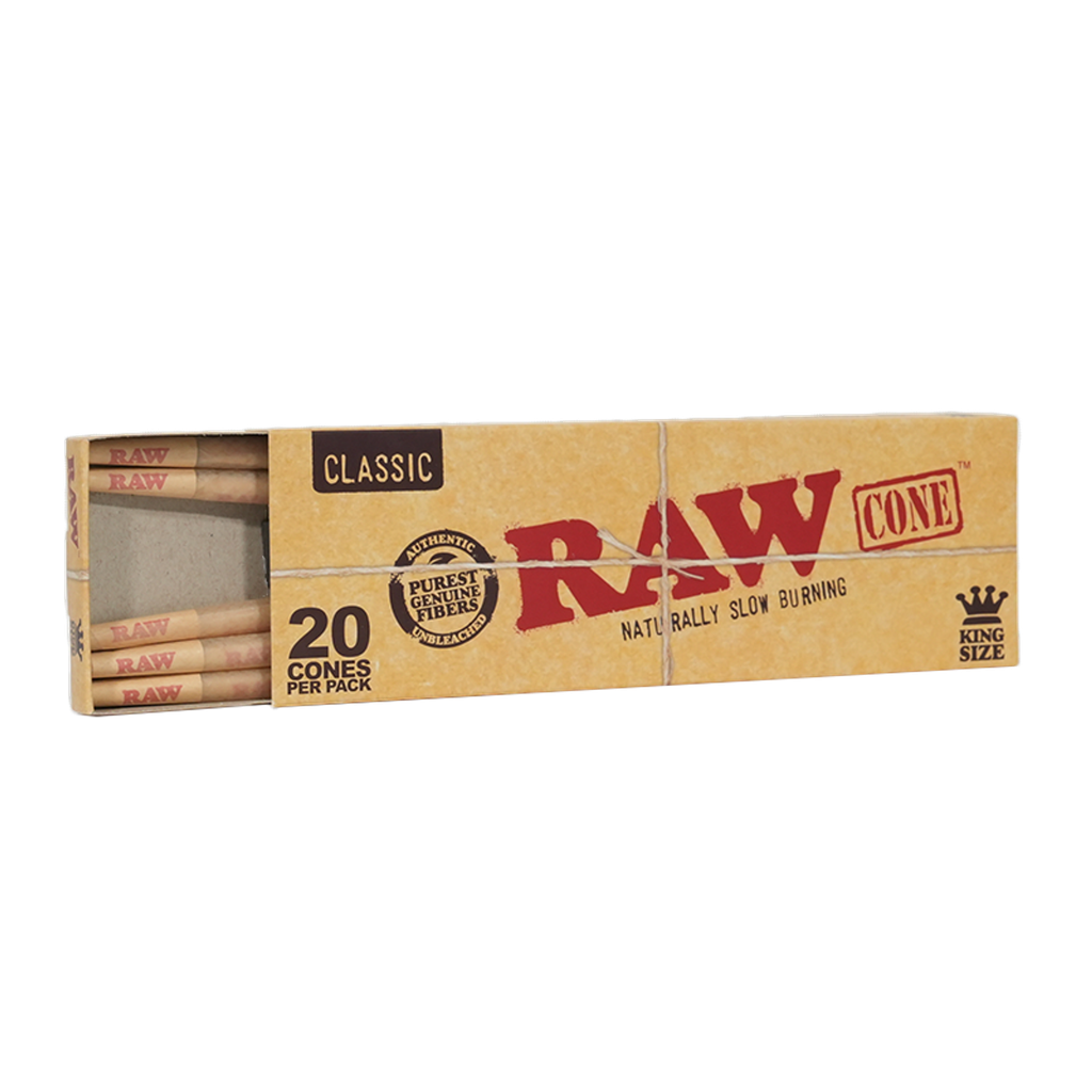 RAW – PRE-ROLLED CONES – CLASSIC – KING SIZE – 20CT DSPL – [MSRP: $5.50 EACH]