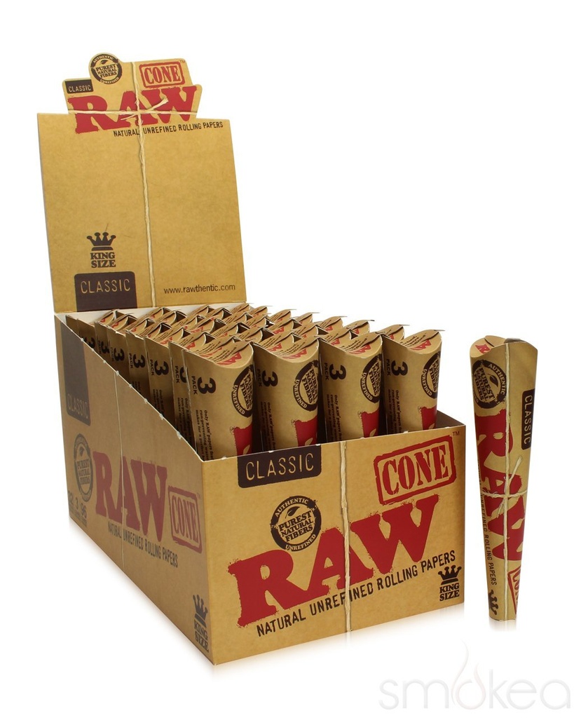 RAW – PRE-ROLLED CONES – CLASSIC – KING SIZE – 3PK – 32CT DSPL – [MSRP: $3 EACH]