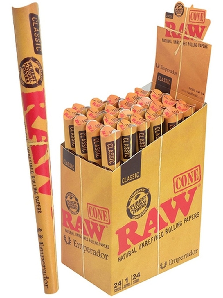 RAW – PRE-ROLLED CONES – CLASSIC – EMPERADOR – 24CT DSPL – [MSRP: $3.50 EACH]