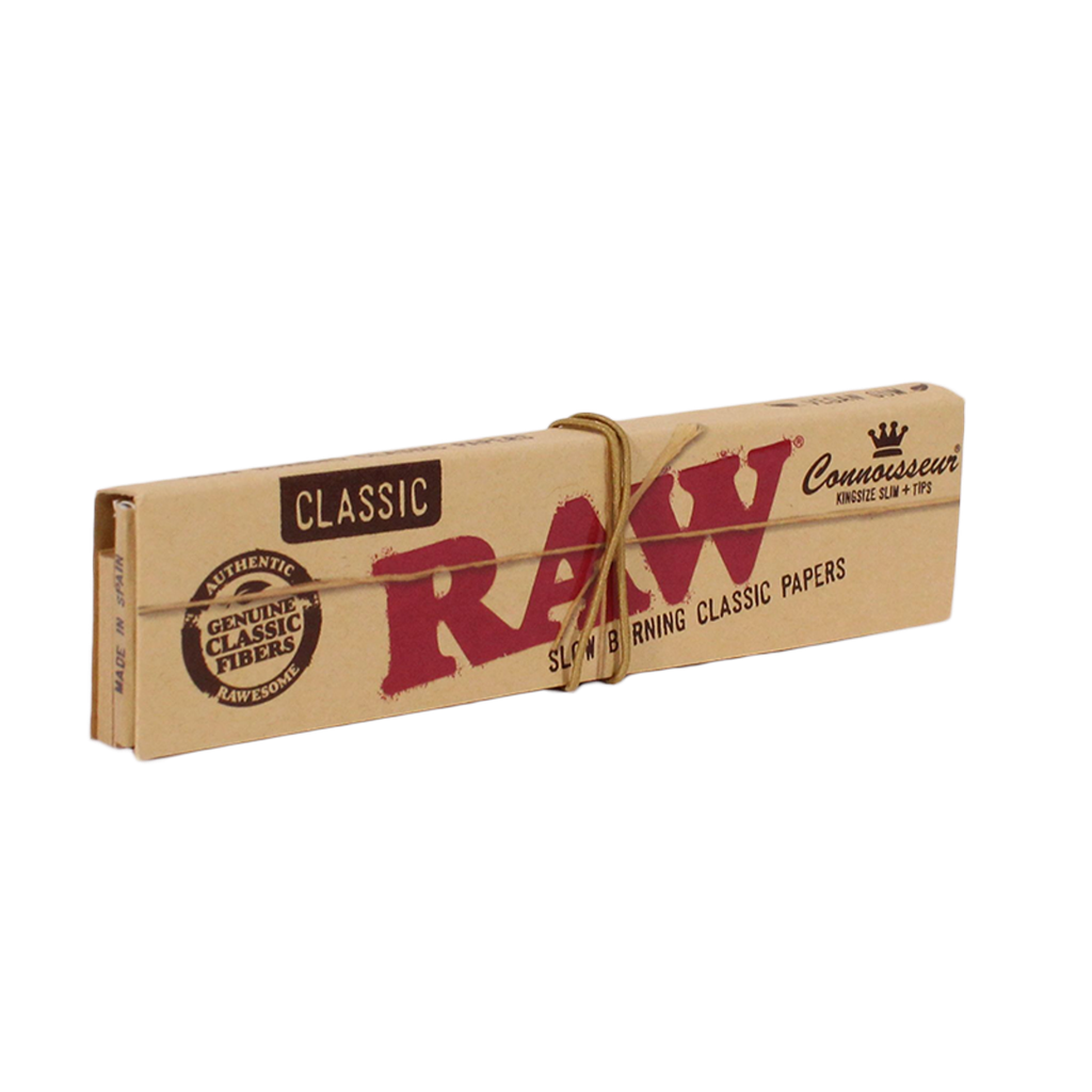 RAW – ROLLING PAPERS – CLASSIC CONNOISSEUR WITH TIPS – KING SIZE – 24CT DSPL – [MSRP: $3.50 EACH]