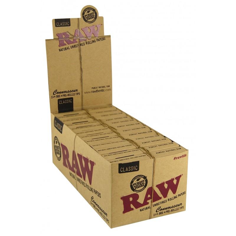 RAW – ROLLING PAPERS – CLASSIC CONNOISSEUR WITH TIPS – 1 1/4 – 24CT DSPL – [MSRP: $3.50 EACH]