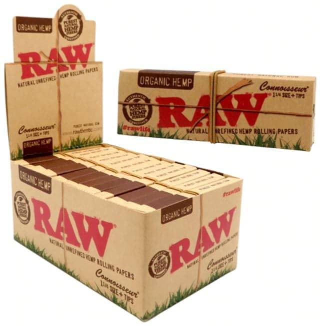 RAW – ROLLING PAPERS – ORGANIC HEMP CONNOISSEUR WITH TIPS – 1 1/4 – 24CT DSPL – [MSRP: $3.50 EACH]