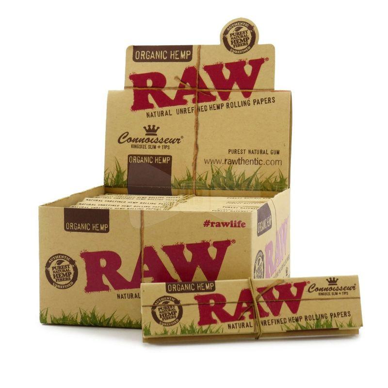 RAW – ROLLING PAPERS – ORGANIC HEMP CONNOISSEUR WITH TIPS – KING SIZE – 24CT DSPL – [MSRP: $3.50 EACH]