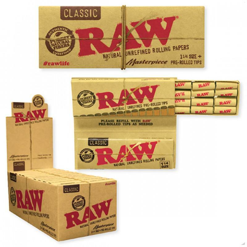 RAW – ROLLING PAPERS – MASTERPIECE CLASSIC WITH PREROLLED TIPS – KING SIZE – 24CT DSPL – [MSRP: $4.50 EACH]