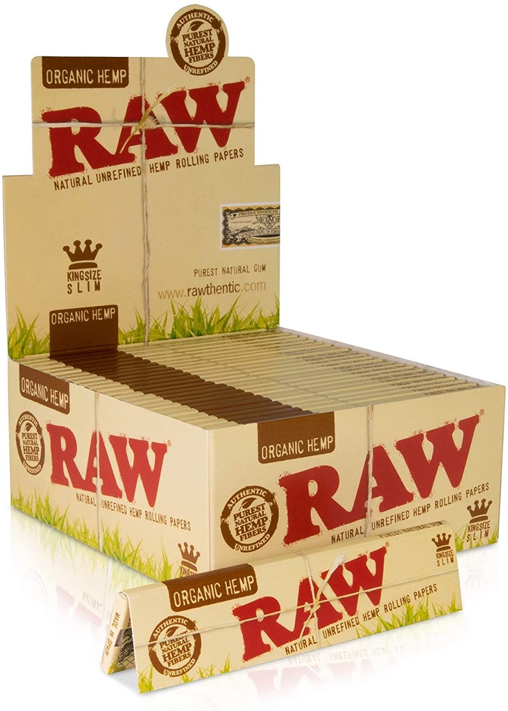 RAW – ROLLING PAPERS – ORGANIC HEMP – KING SIZE SLIM – 50CT DSPL – [MSRP: $2 EACH]