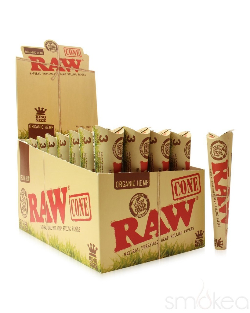 RAW – PRE-ROLLED CONES – ORGANIC – KING SIZE – 3PK – 32CT DSPL – [MSRP: $3.50 EACH]