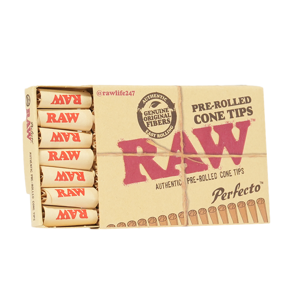 RAW – TIPS & FILTERS – PRE-ROLLED PERFECTO CONE TIPS – 20CT DSPL – [MSRP: $4 EACH]