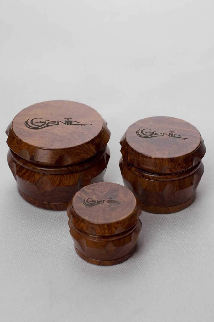 GENIE DRUM FAUX WOOD – GRINDERS – 4-PIECE – 40MM / 50MM / 60MM – 6-12CT DISPLAY – A170-A172 – [MSRP: $15-$25 EACH]