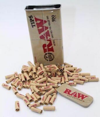 RAW – TIPS & FILTERS – PRE-ROLLED ROLLING PAPER TIPS W/ STORAGE TIN – 100CT – [MSRP: $0.50 EACH]