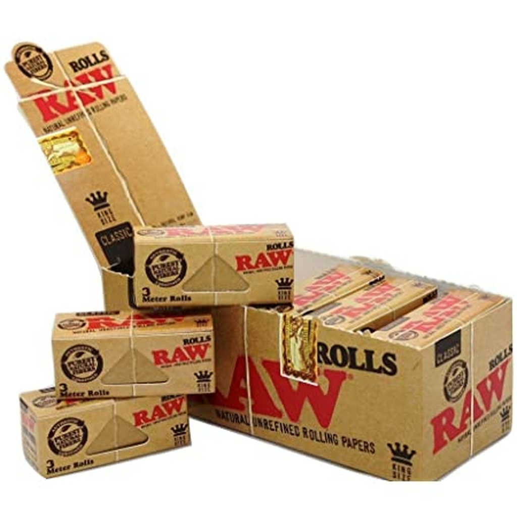 RAW – ROLLING PAPERS – CLASSIC ROLLS – 3 METER – KING SIZE – 12CT DSPL – [MSRP: $3.50 EACH]