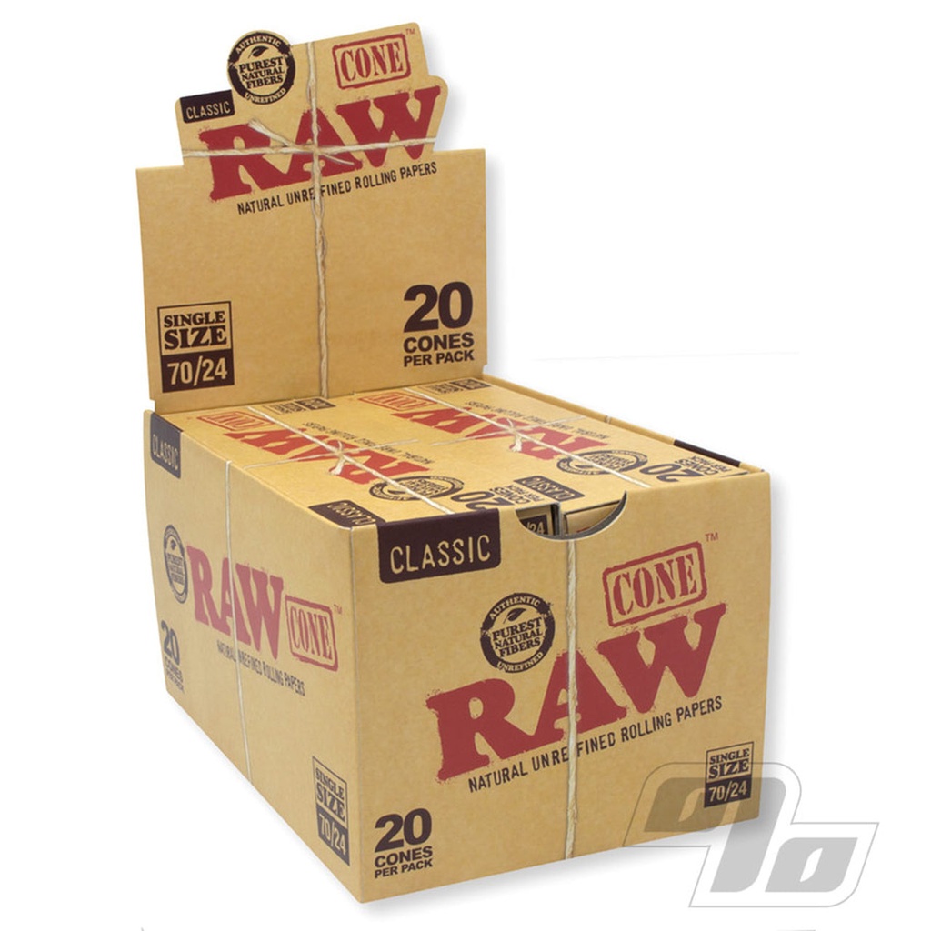 RAW – PRE-ROLLED CONES – CLASSIC – SINGLE SIZE 70/24 – 20PK – 12CT DSPL – [MSRP: $10 EACH]