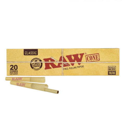 RAW – PRE-ROLLED CONES – CLASSIC – SINGLE – SIZE 70/45 – 20PK – 12CT DSPL – [MSRP: $10 EACH]