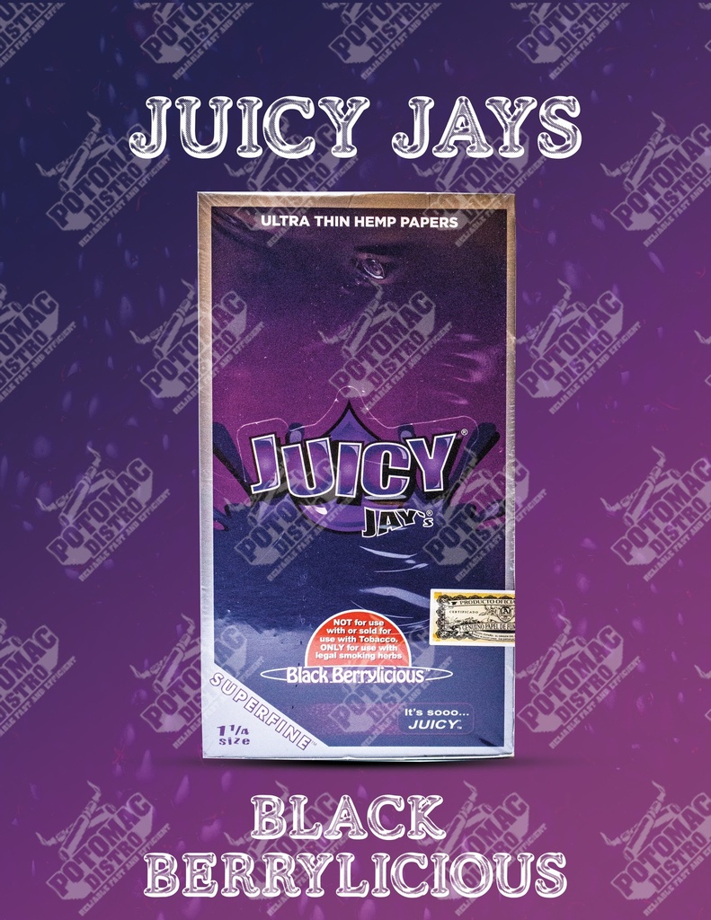 JUICY JAY'S – ROLLING PAPERS – SUPER FINE – ASSORTED FLAVORS – 1 1/4 – 24CT DSPL – [MSRP: $3 EACH]