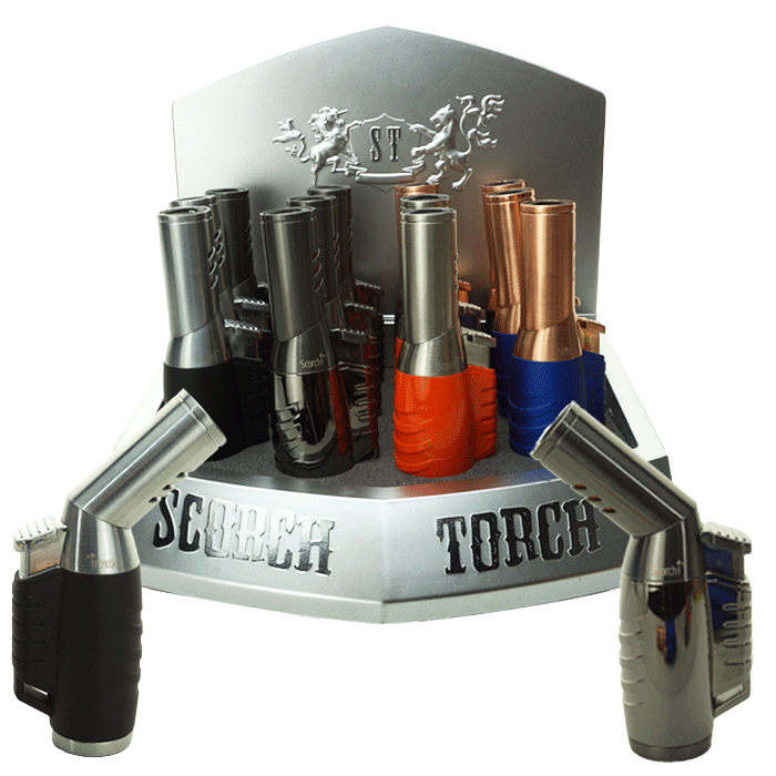SCORCH – TORCH LIGHTERS – STRAIGHT UP OR TWIST TO BEND – DUAL FUNCTION 3 FLAME – 12CT DISPLAY – 61481 – [MSRP: $18.50 EACH]