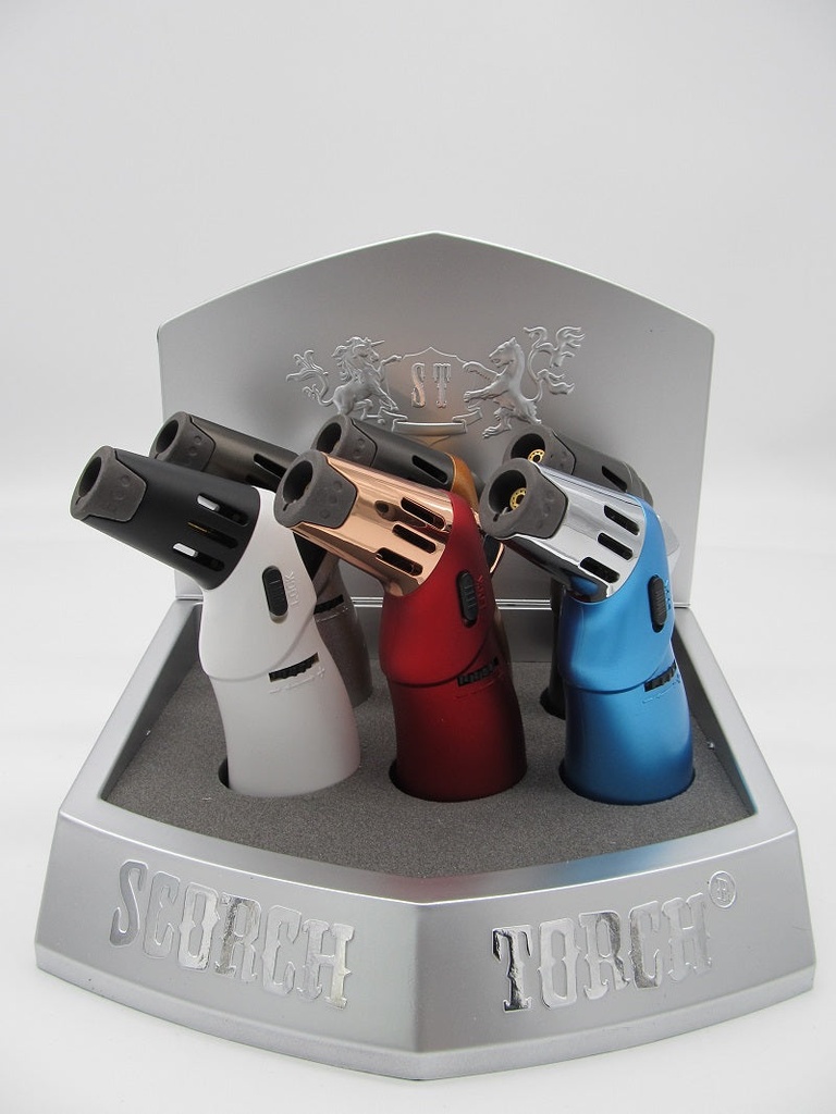 SCORCH – TORCH LIGHTERS – MODERN 45 DEGREE WITH HOLD BUTTON MATTE FINISH – 6CT DISPLAY – 61639-1 – [MSRP: $21.50 EACH]
