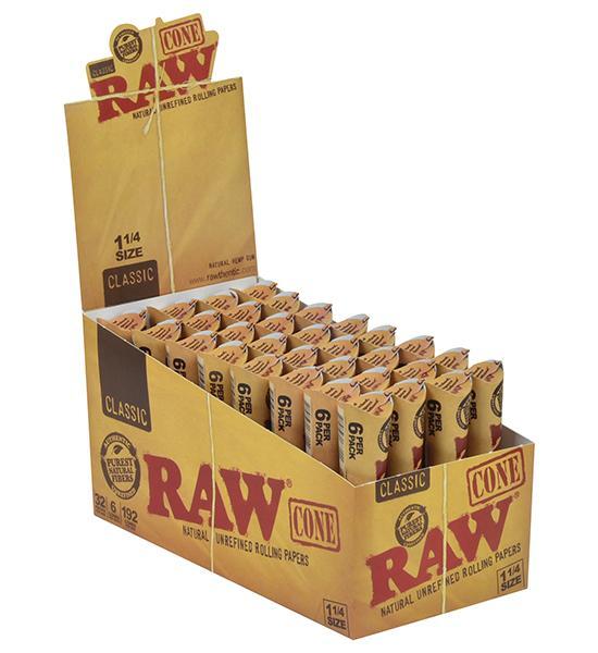 RAW – PRE-ROLLED CONES – CLASSIC – 1 1/4 – 6PK – 32CT DSPL – [MSRP: $3 EACH]