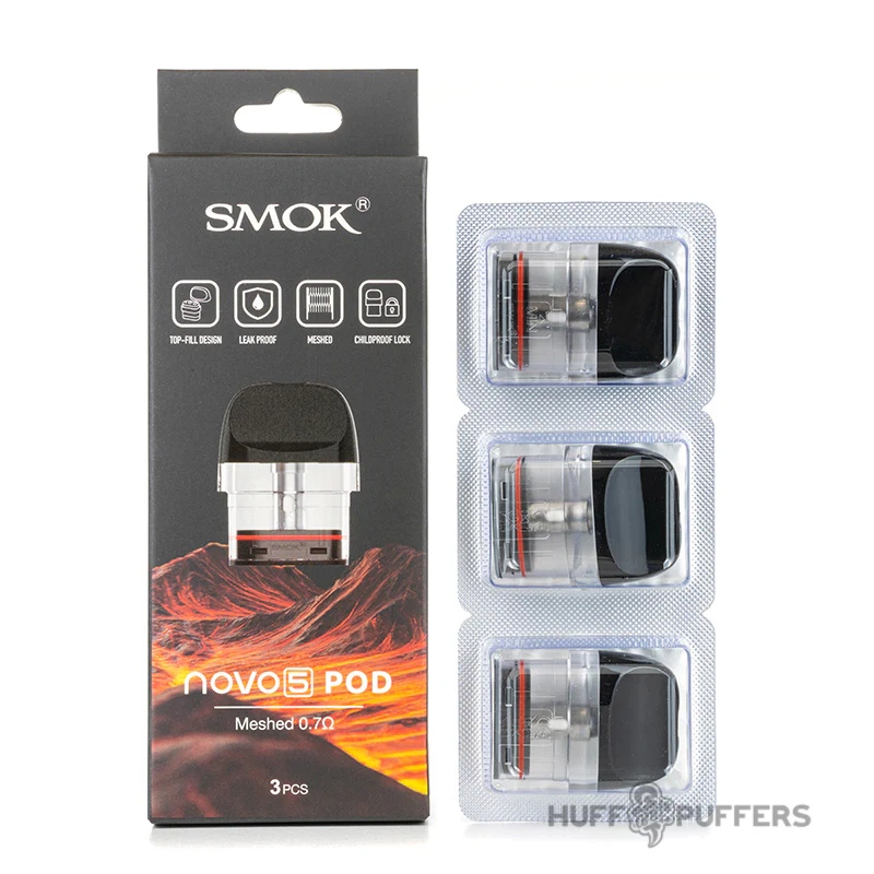 SMOK – VAPE PODS REPLACEMENT – NOVO 5 REPLACEMENT PODS – 0.7 OHM – 2ML – 3CT – [MSRP: $7 EACH]