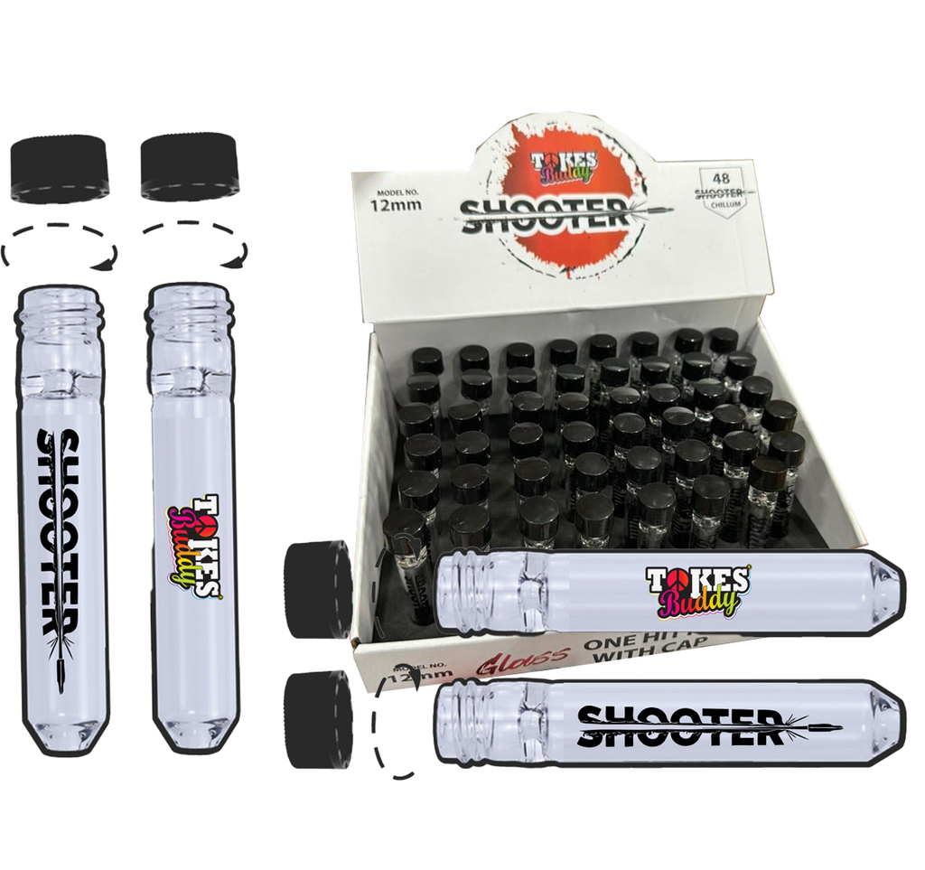 SHOOTER – GLASS CHILLUM WITH CAP – GLASS HAND PIPE – 12MM – ASSORTED COLORS – 48CT DISPLAY – TB48OH+C – [MSRP: $4]