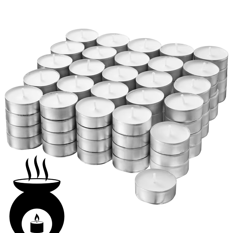 GLIMMA – CANDLES – UNSCENTED TEA LIGHTS CANDLE – 4HR BURN – 100CT BAG – [MSRP: 4 FOR $1]