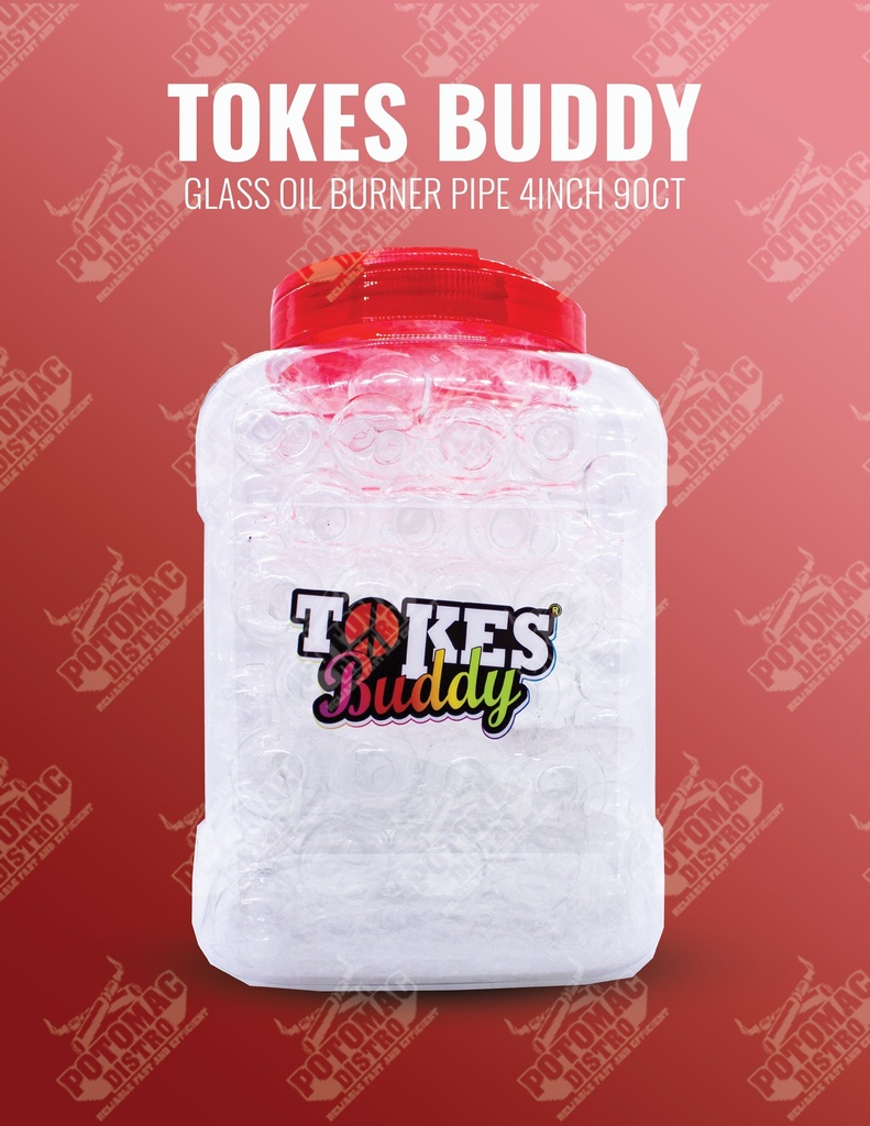 TOKES BUDDY – GLASS OIL BURNER – HAND PIPES – 4-INCH – CLEAR – 90CT JAR – OB-L – [MSRP: $1 EACH]