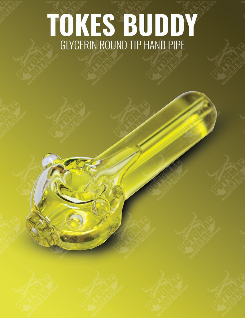 TOKES BUDDY – GLYCERIN – GLASS HAND PIPE – ROUND TIP – ASSORTED COLORS – 1CT – GGB02 – [MSRP: $10]