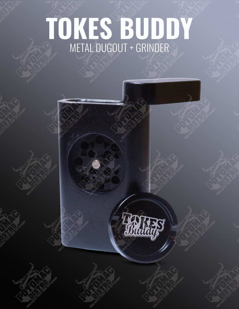 TOKES BUDDY – GRINDERS – WITH METAL DUGOUT – BLACK – 1CT – TBDO-BK – [MSRP: $21.50]