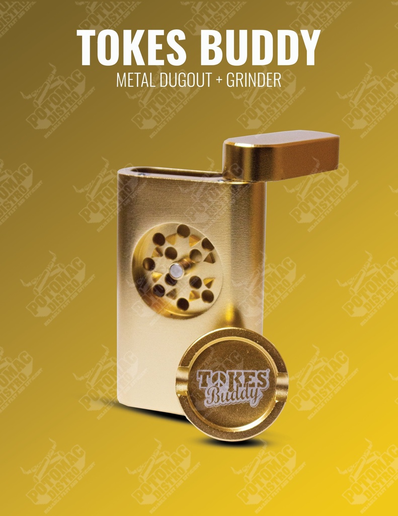 TOKES BUDDY – GRINDERS – WITH METAL DUGOUT – GOLD – 1CT – TBDO-GD – [MSRP: $21.50]