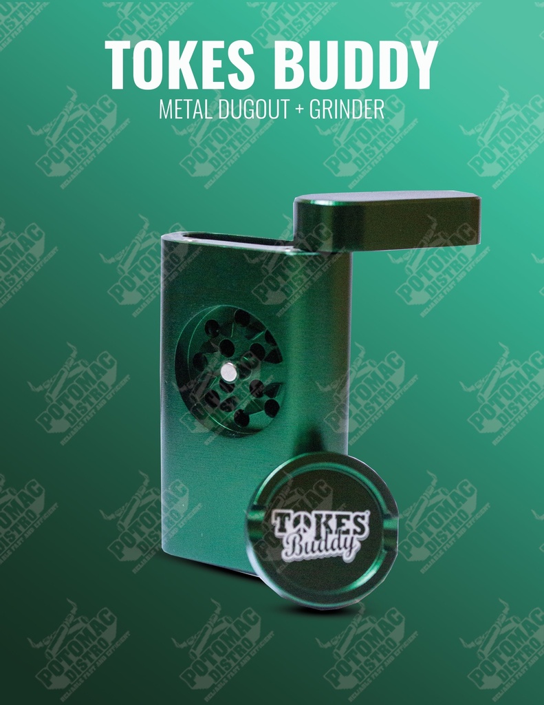 TOKES BUDDY – GRINDERS – WITH METAL DUGOUT – GREEN – 1CT – TBDO-GN – [MSRP: $21.50]