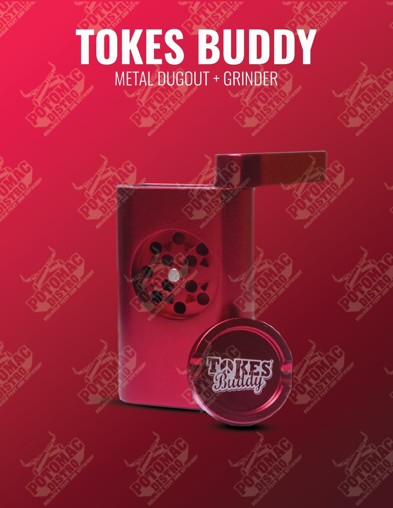 TOKES BUDDY – GRINDERS – WITH METAL DUGOUT – RED – 1CT – TBDO-R – [MSRP: $21.50]