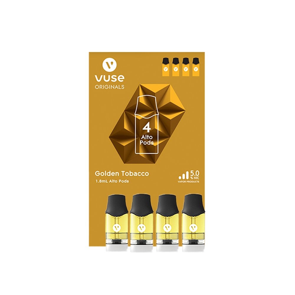 VUSE – VAPE PODS REPLACEMENT – ALTO REPLACEMENT PODS – GOLDEN TOBACCO 5% – 5 PACKS OF 4CT – [MSRP: $52.50 EACH]